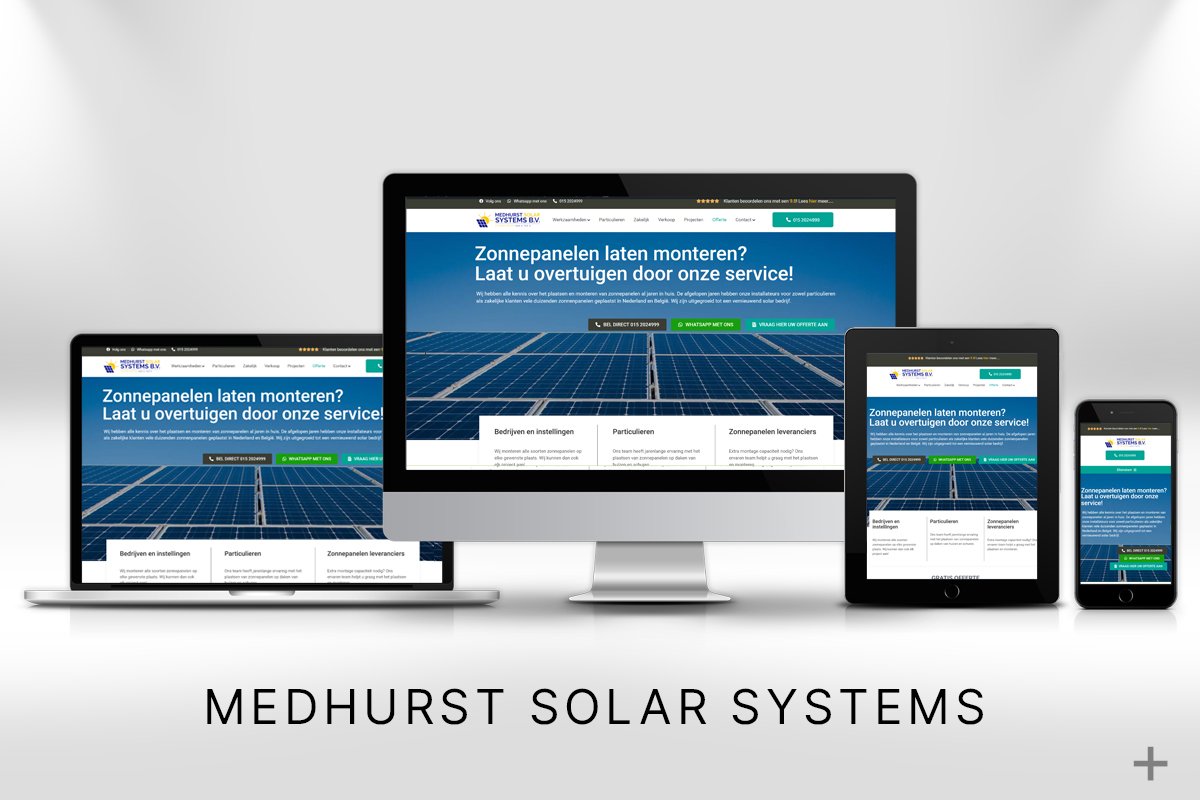 Website gebouwd inclusief dak widget voor zonnepanelen voor Medhurst Solar Systems (Delfgauw) door 2B Media