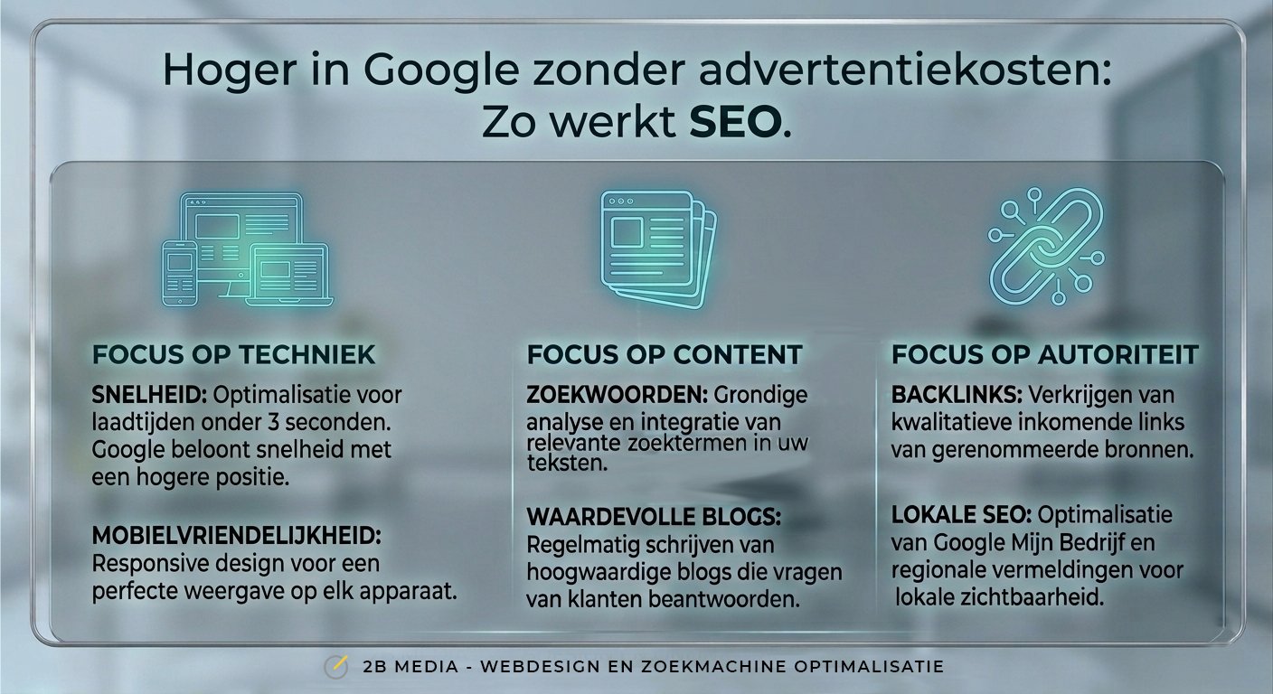 Infographic blogpost: Hoger in Google zonder advertentiekosten: Zo werkt SEO.
